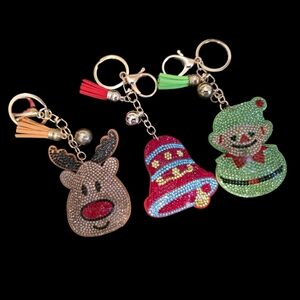 Christmas Rhinestone Bag Charms – Reindeer, Bell & Elf Keychains